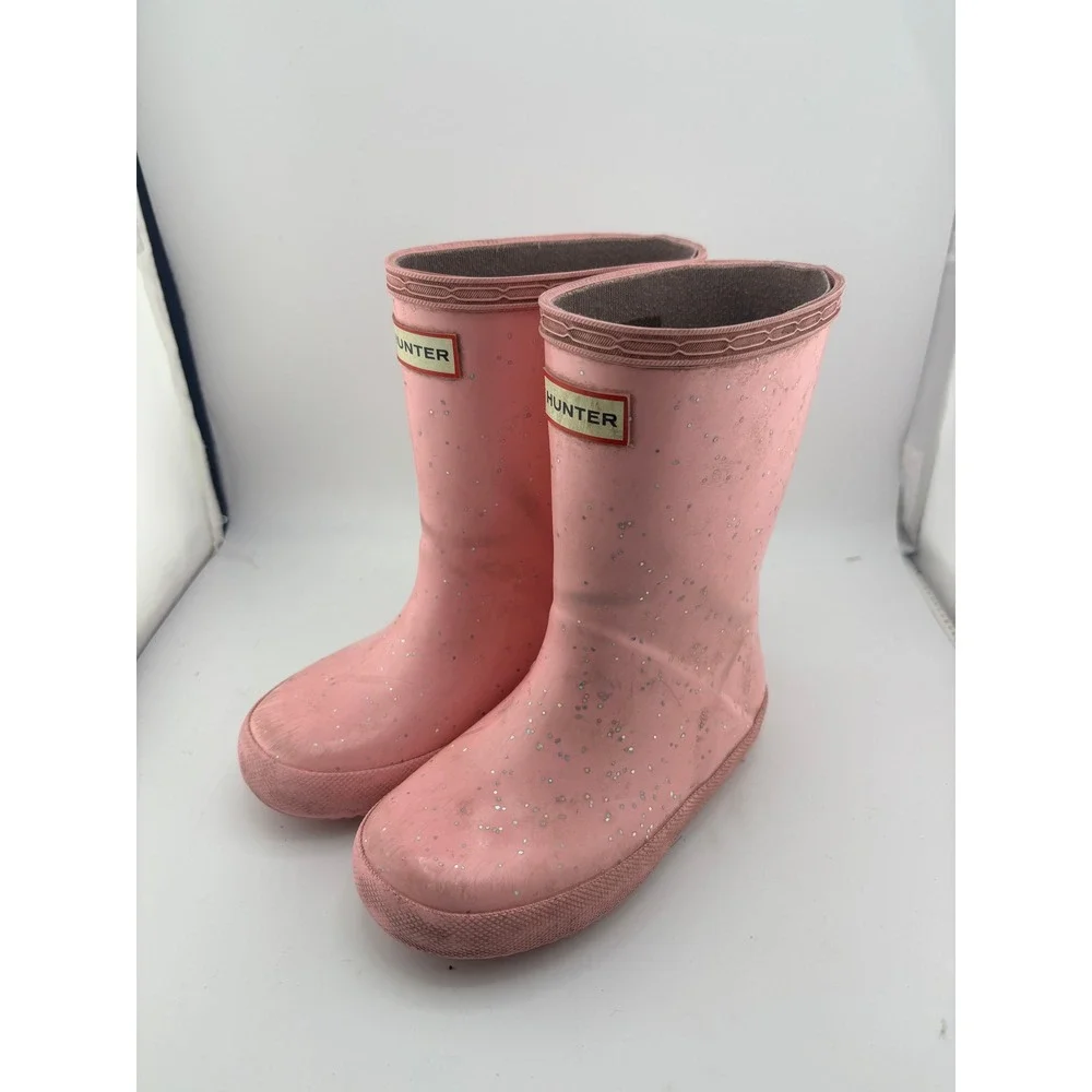 Hunter Kids First Classic Glitter Pink Rain Boots Toddler Size 9 Waterproof